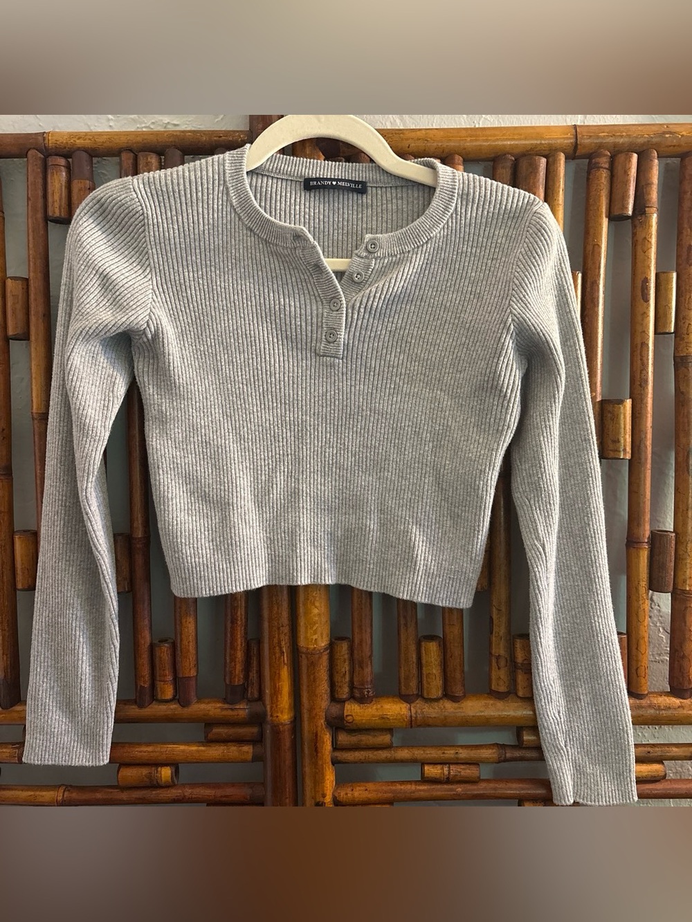 BRANDY MELVILE LONG SLEEVE CROPPED RIBBED HE LEY GREY